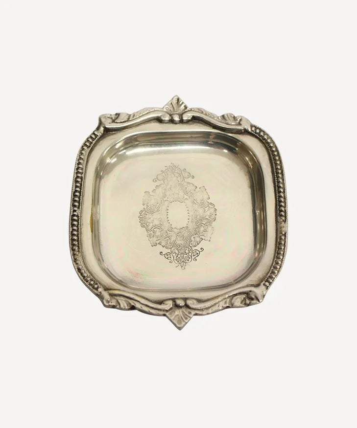 Small Square Silver Tray with beading
