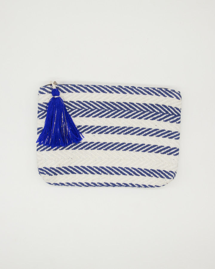 Small Pouch with Tassel - Navy Herringbone