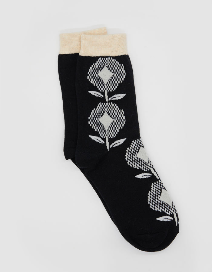 STELLA + GEMMA Socks - Black Check Flower